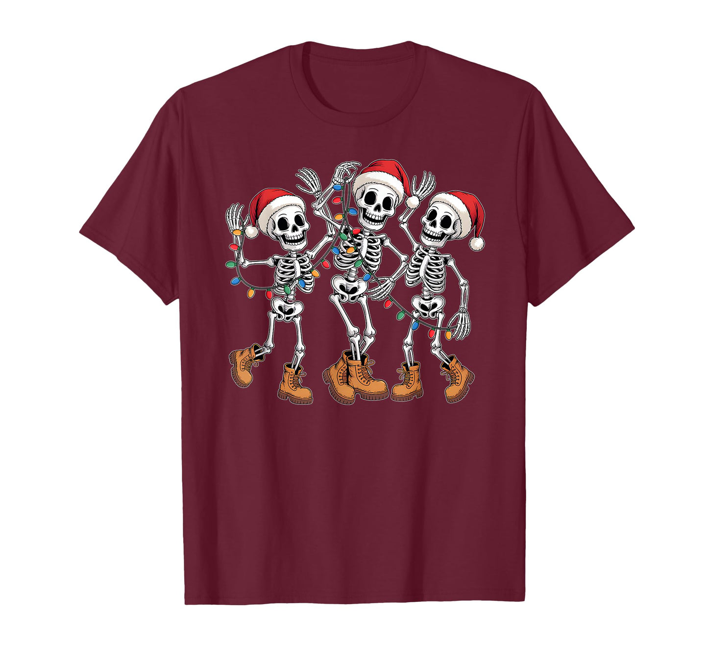 Dancing Skeleton Christmas Lights Santa Hat Xmas Pajamas T-Shirt