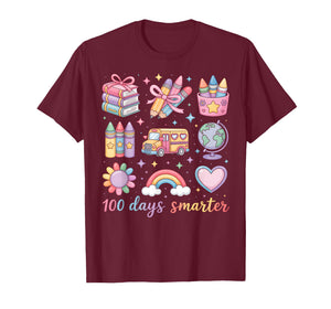 100 Days Smarter Cute School Rainbow Coquette Bow Girl Women T-Shirt