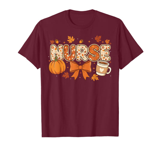 Pumpkin Spice Nurse Thanksgiving Fall ER NICU School T-Shirt