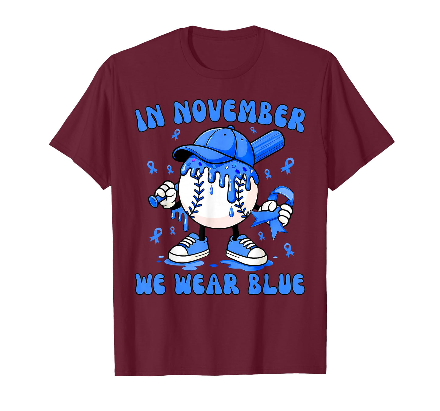 in November We Wear Blue Baseball Drip Diabetes Support T-Shirt