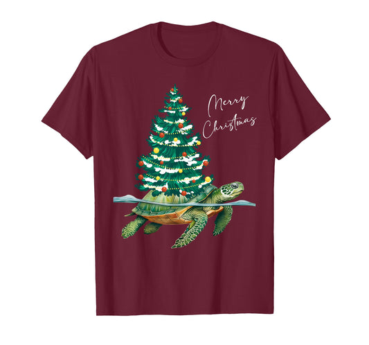 Merry Christmas Sea Turtle Xmas Tree Lights Pjs Men Women T-Shirt