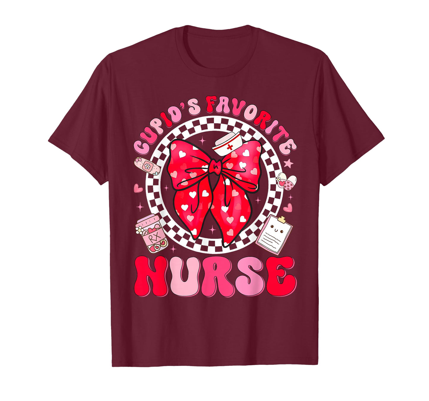Cupid's Favorite Nurse Valentine Coquette Bow Girl Women T-Shirt