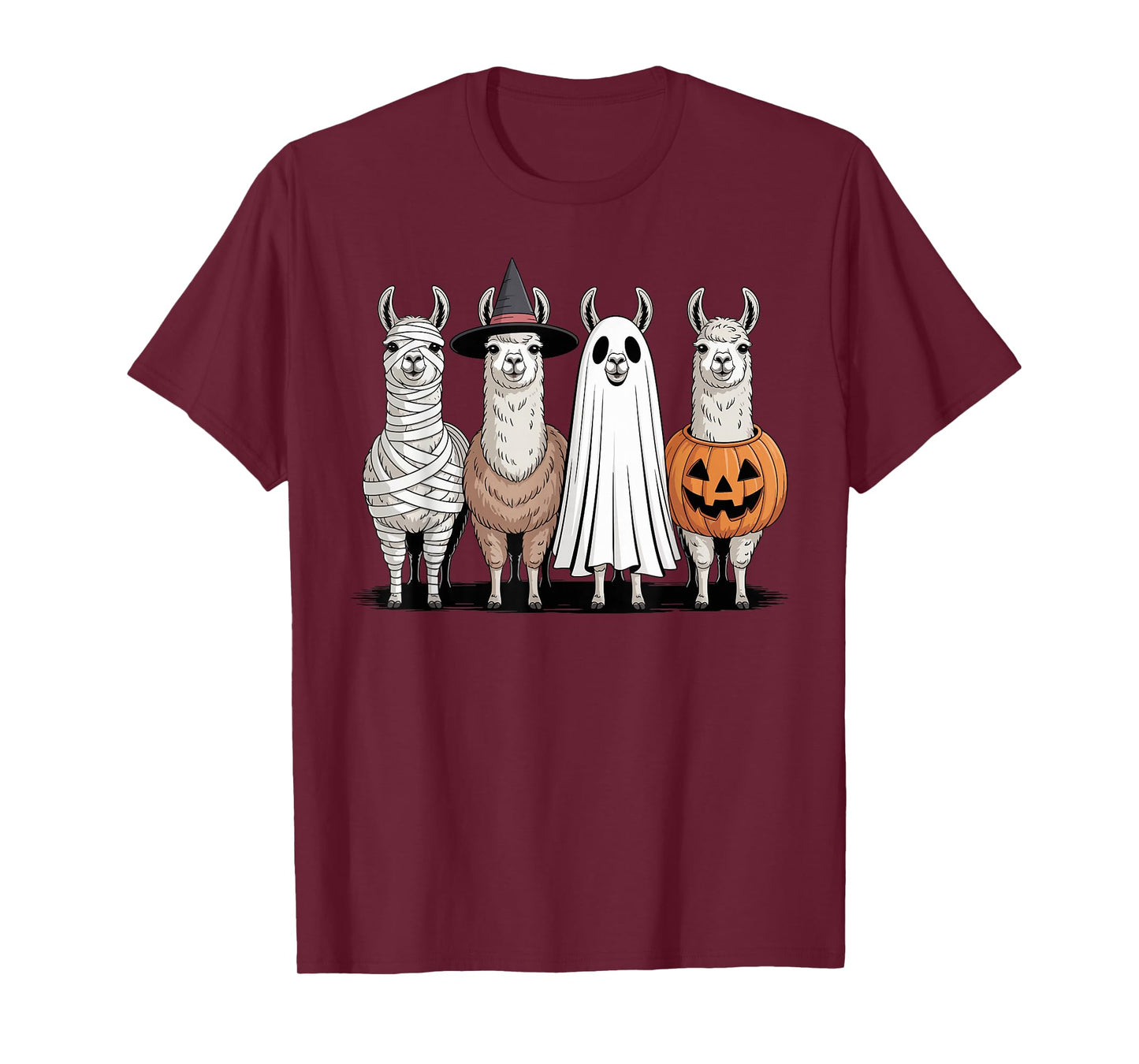 Spooky Ghost Llama Pumpkin Halloween Skeleton T-Shirt