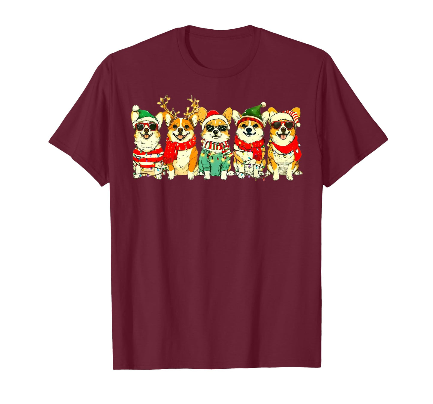 Cute Christmas Corgi Dogs Holiday Lights Merry Xmas Corgi T-Shirt
