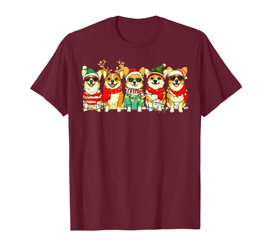 Cute Christmas Corgi Dogs Holiday Lights Merry Xmas Corgi T-Shirt