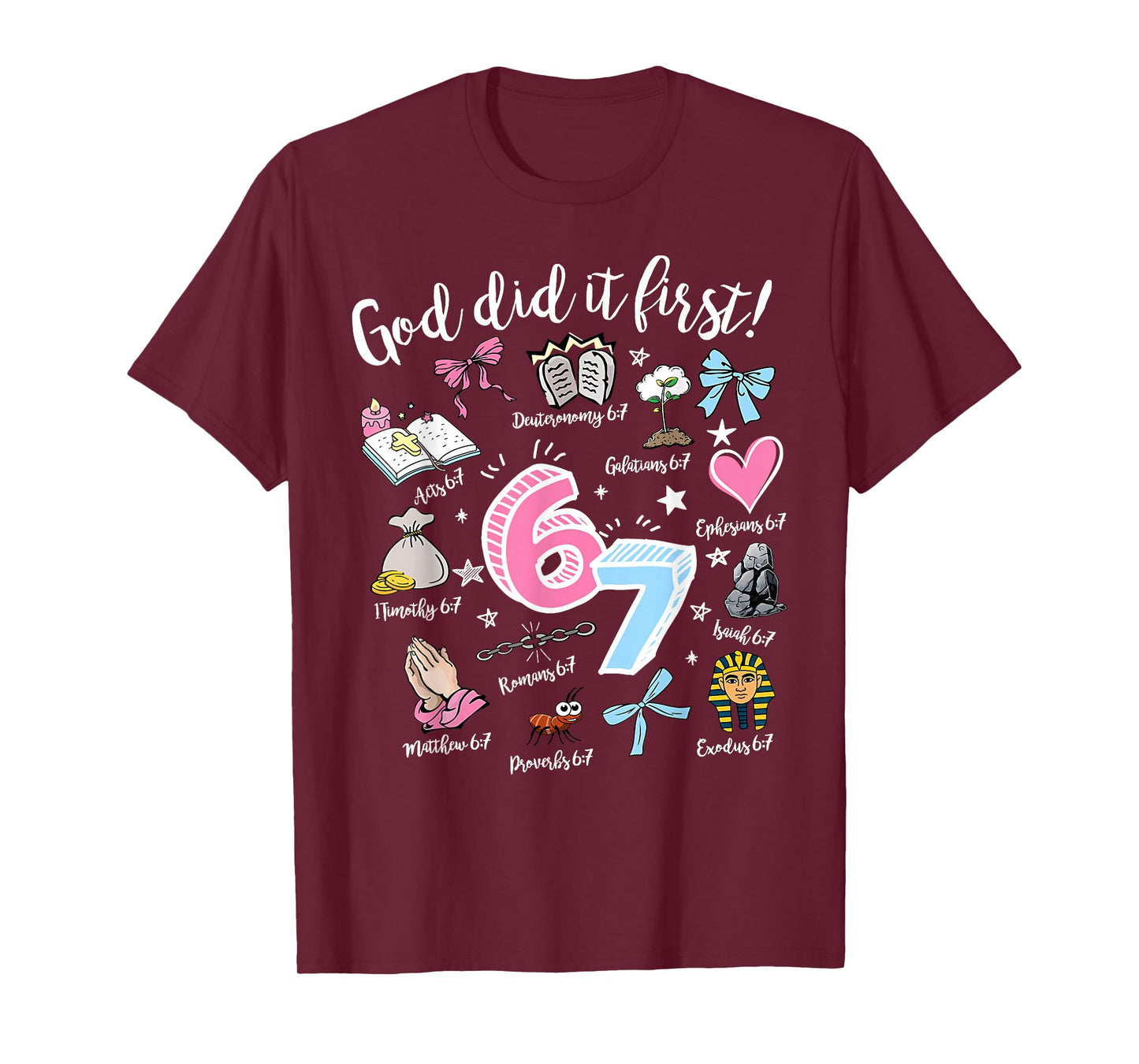 Vintage God Did It First 67 Six Seven Meme Christian Bible T-Shirt