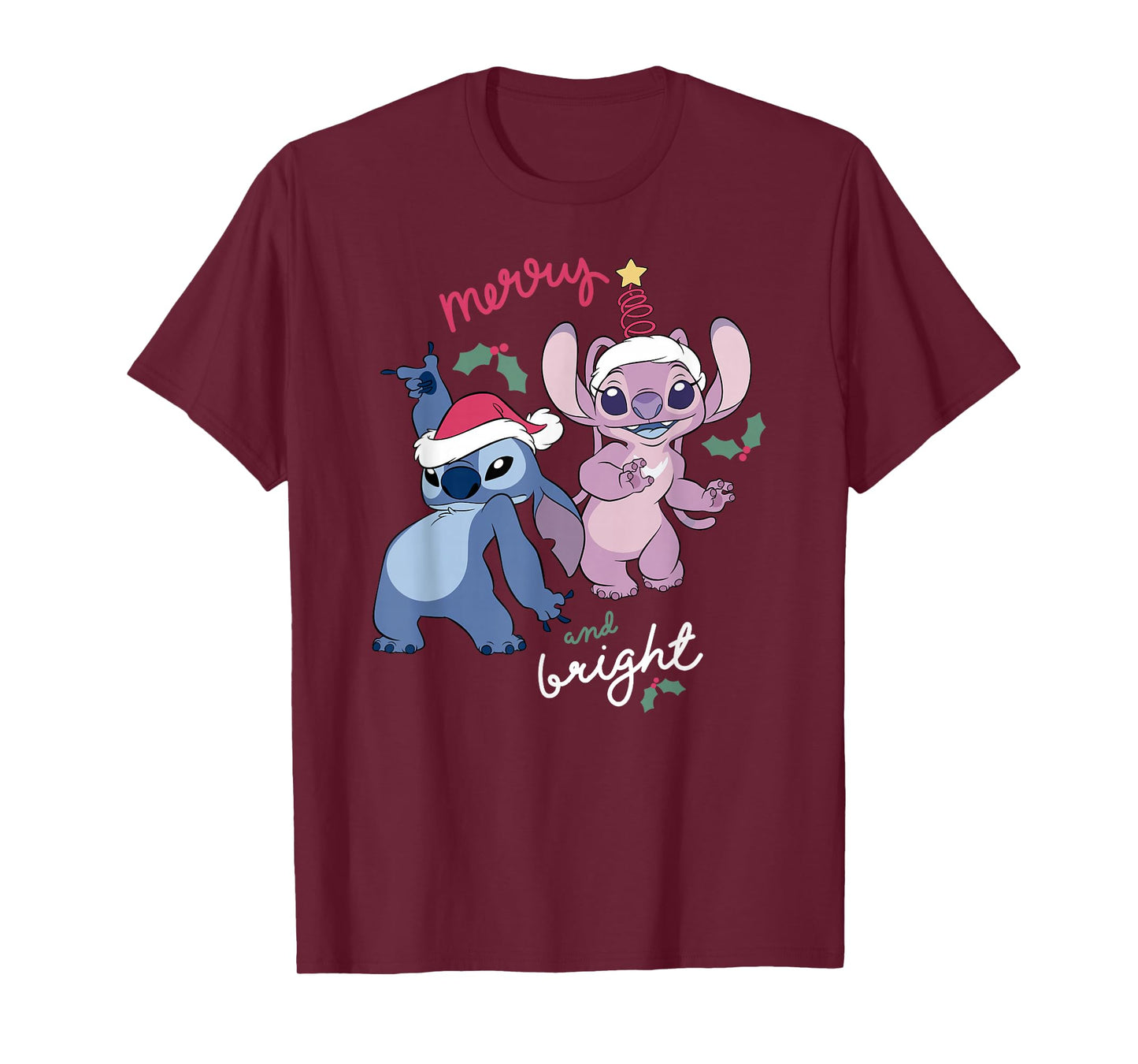 Disney Lilo & Stitch Christmas Merry & Bright Stitch & Angel T-Shirt