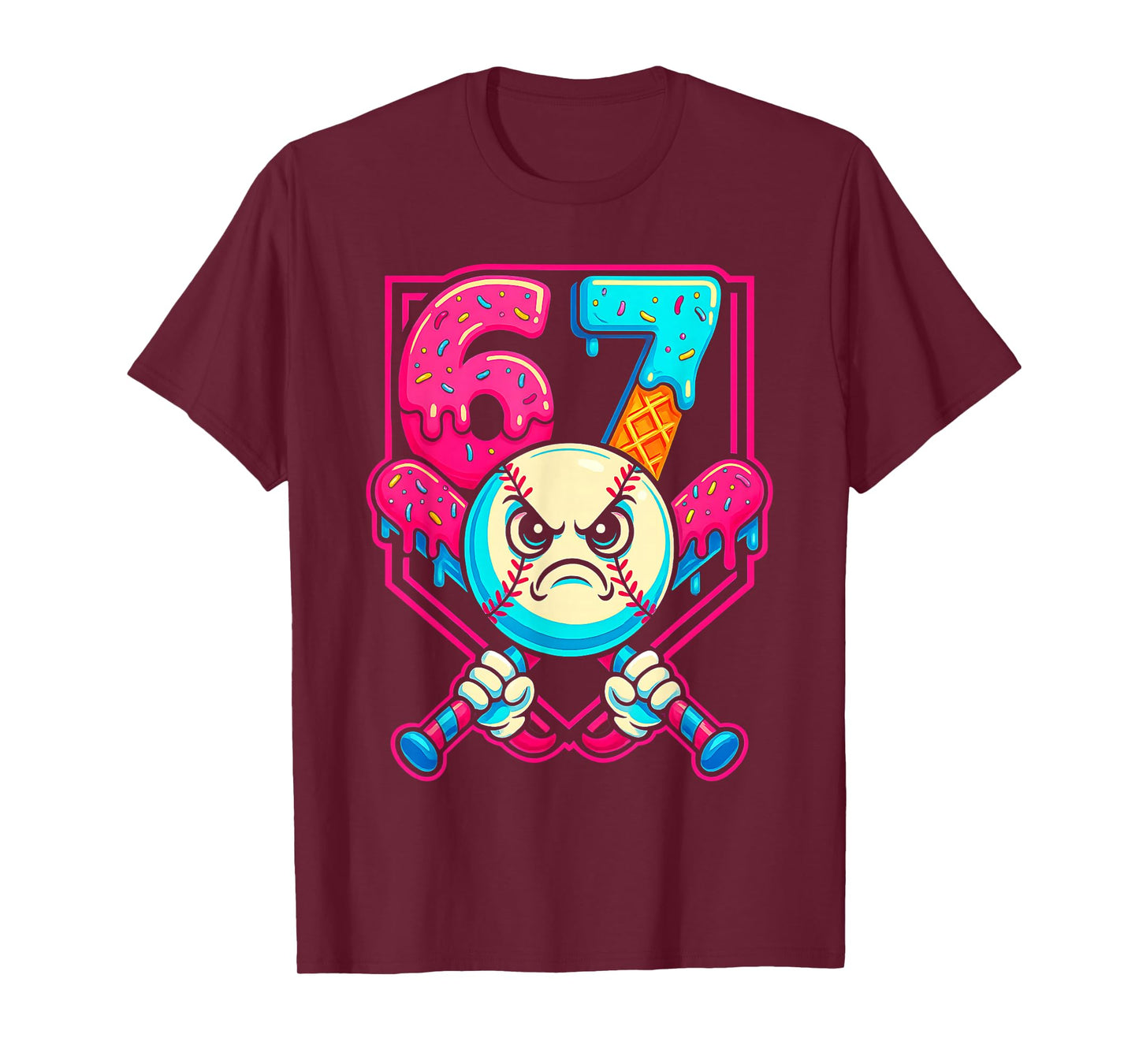 Baseball Ice Cream Drip Number 67 Six Seven Meme 67 T-Shirt