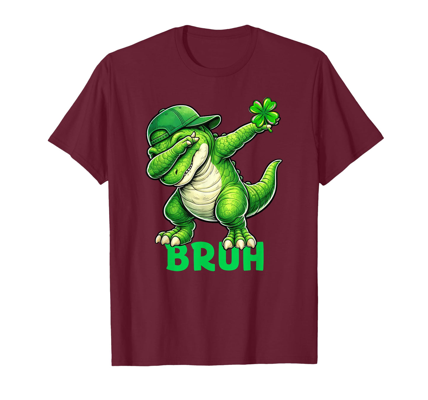 Bruh Dab Dinosaur Clovers Funny Kids Boys Men St Patrick Day T-Shirt