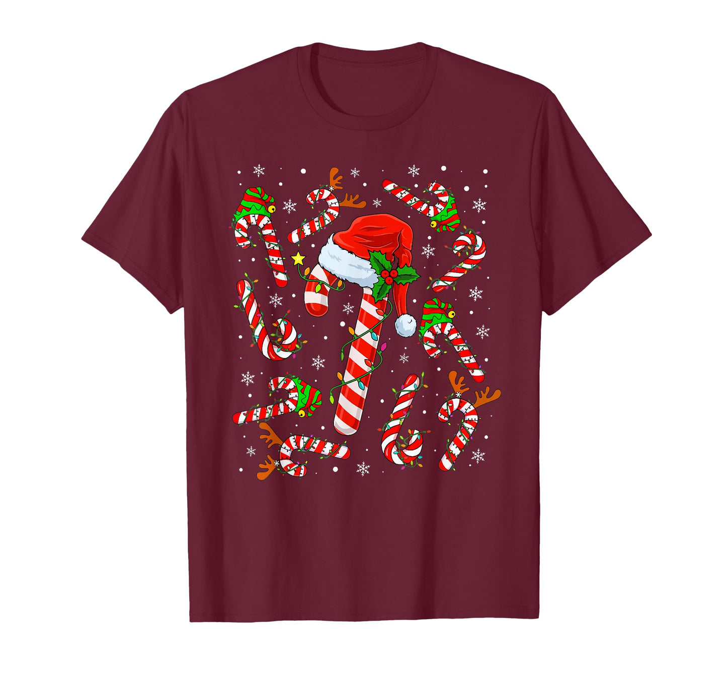 Christmas Candy Cane Santa Xmas Kids Toddler Youth Women Men T-Shirt