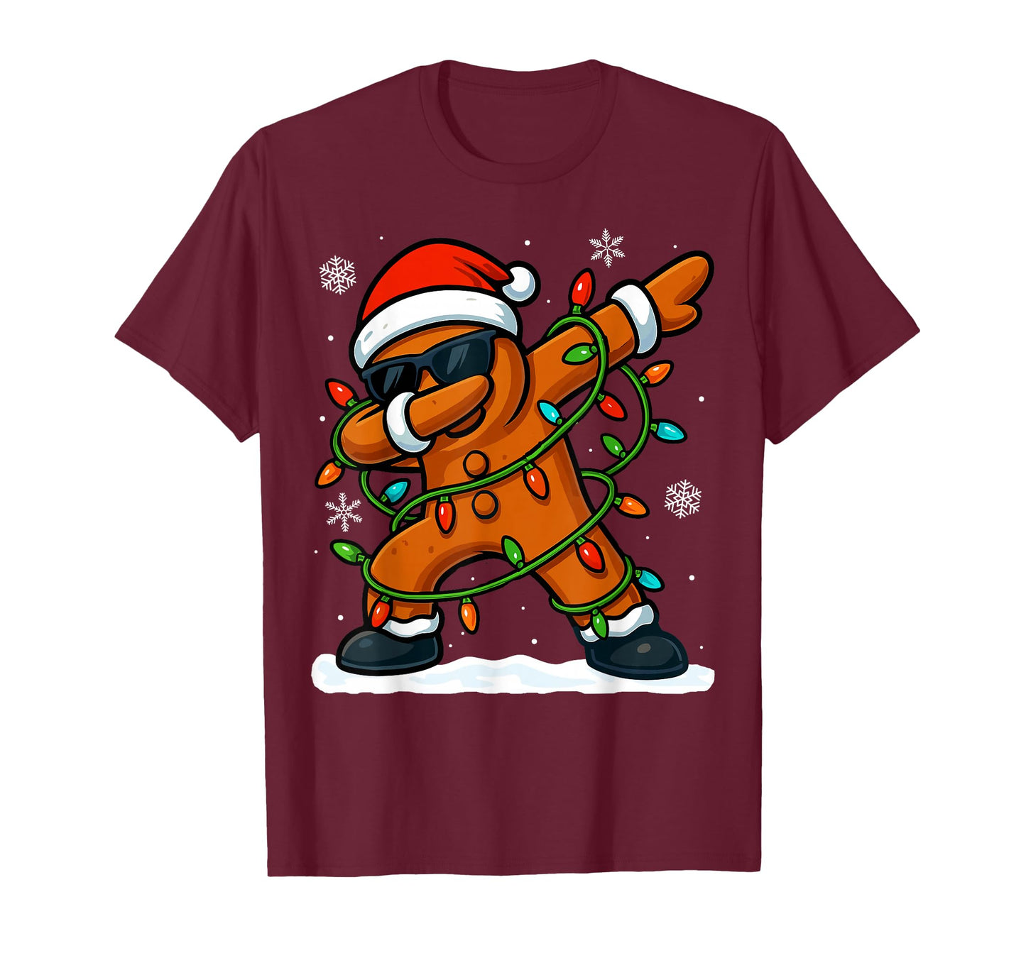Dabbing Gingerbread Christmas Xmas Lights Boys Christmas T-Shirt