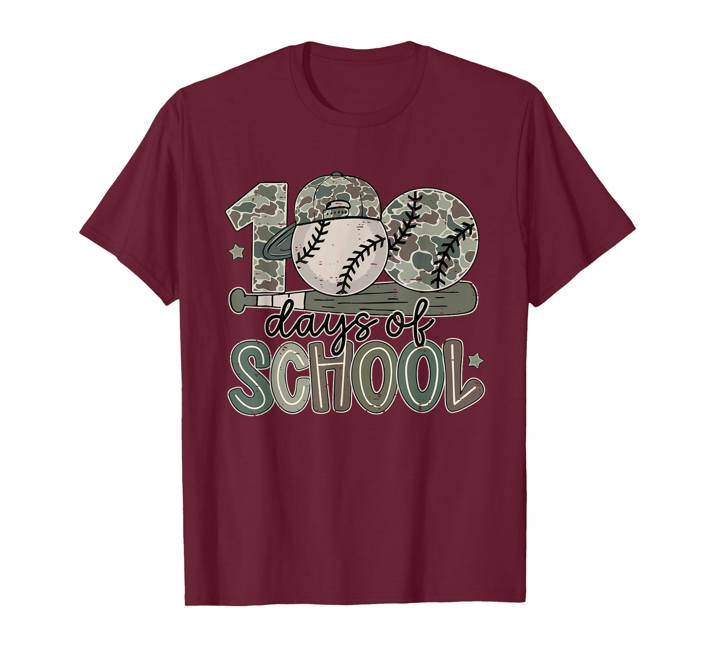 100 Days of School Baseball Camo Funny Boys Kids 100th Day T-Shirt