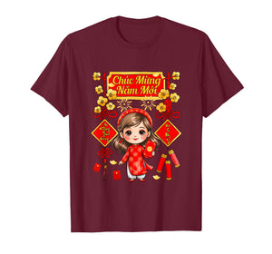 Mung NAM Moi New Year Vietnamese Kid Girl Wearing Ao Dai T-Shirt