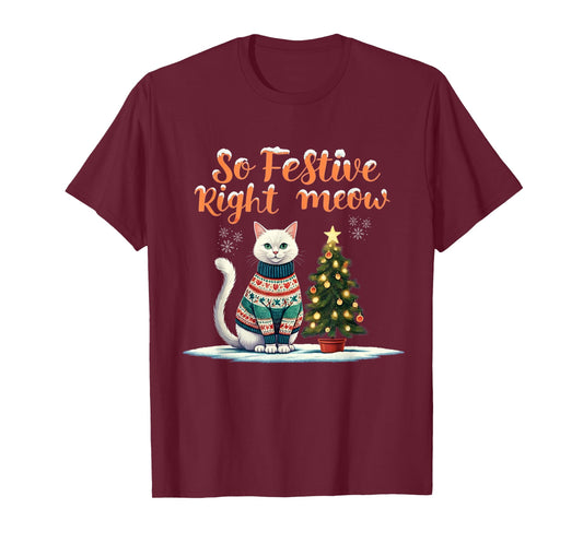 So Festive Right Meow Funny Cat Christmas Santa Holiday T-Shirt