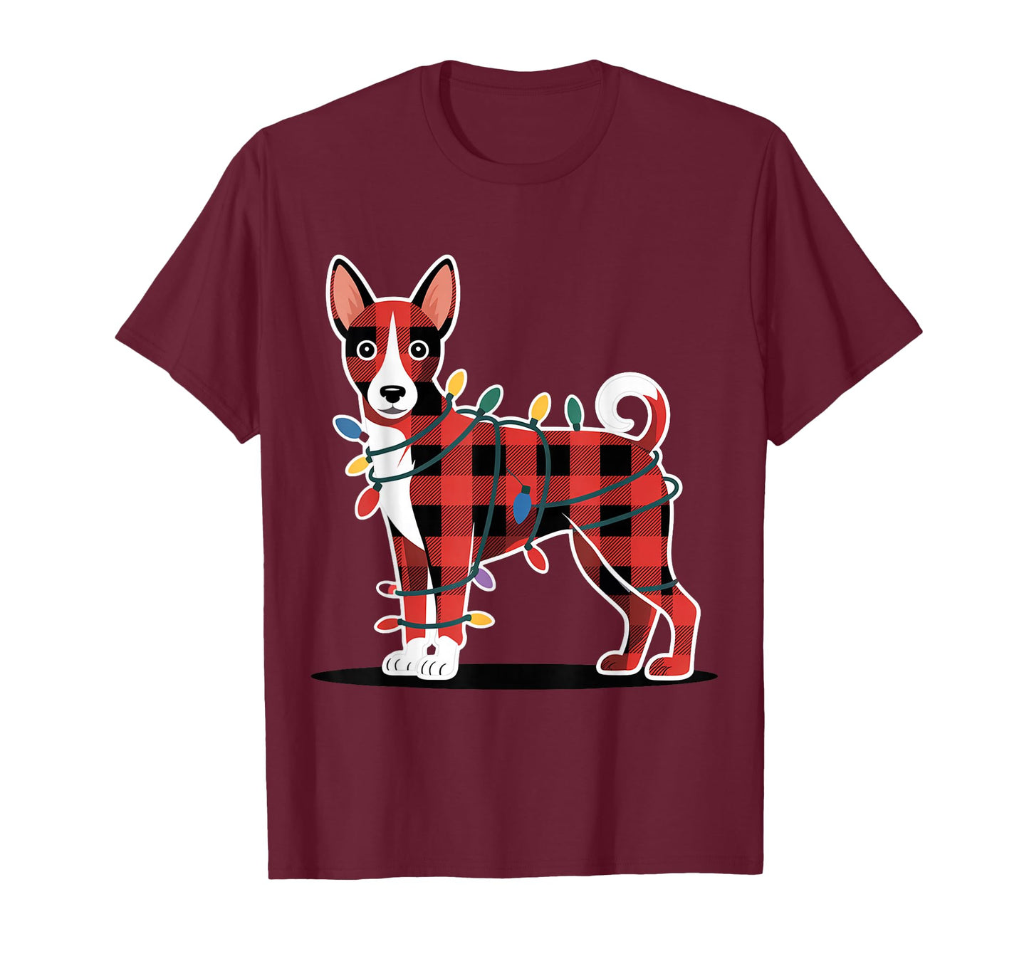 Plaid Basenji Christmas Lights Outfit Cute Holiday Family T-Shirt