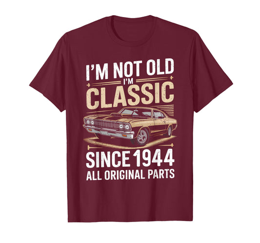 Funny 82nd Birthday Classic Vintage Car Men 1944 Birthday T-Shirt