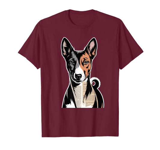 Newspaper Art Basenji Barkless Dog T-Shirt