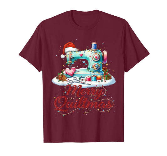 Cute Sewing Sewer Merry Quiltmas Christmas Patterns Quilter T-Shirt