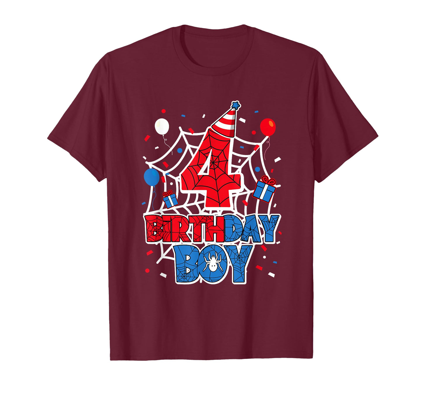 Birthday Boy 4 Year Old Spiders 4th Birthday Kids T-Shirt