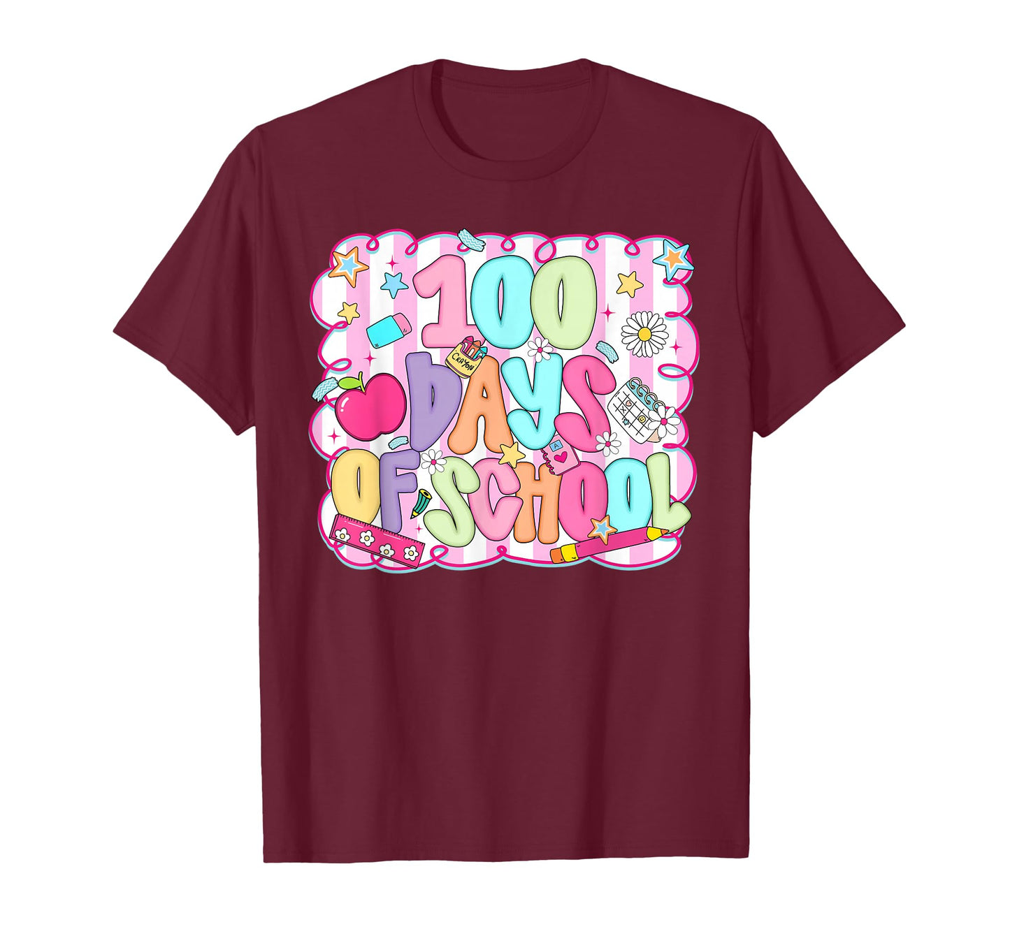 Preppy 100 Days of School 100th Day Teacher Girl Women Kids T-Shirt