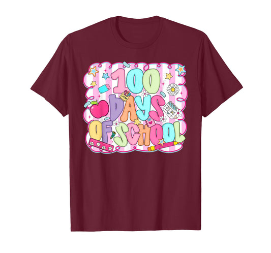 Preppy 100 Days of School 100th Day Teacher Girl Women Kids T-Shirt
