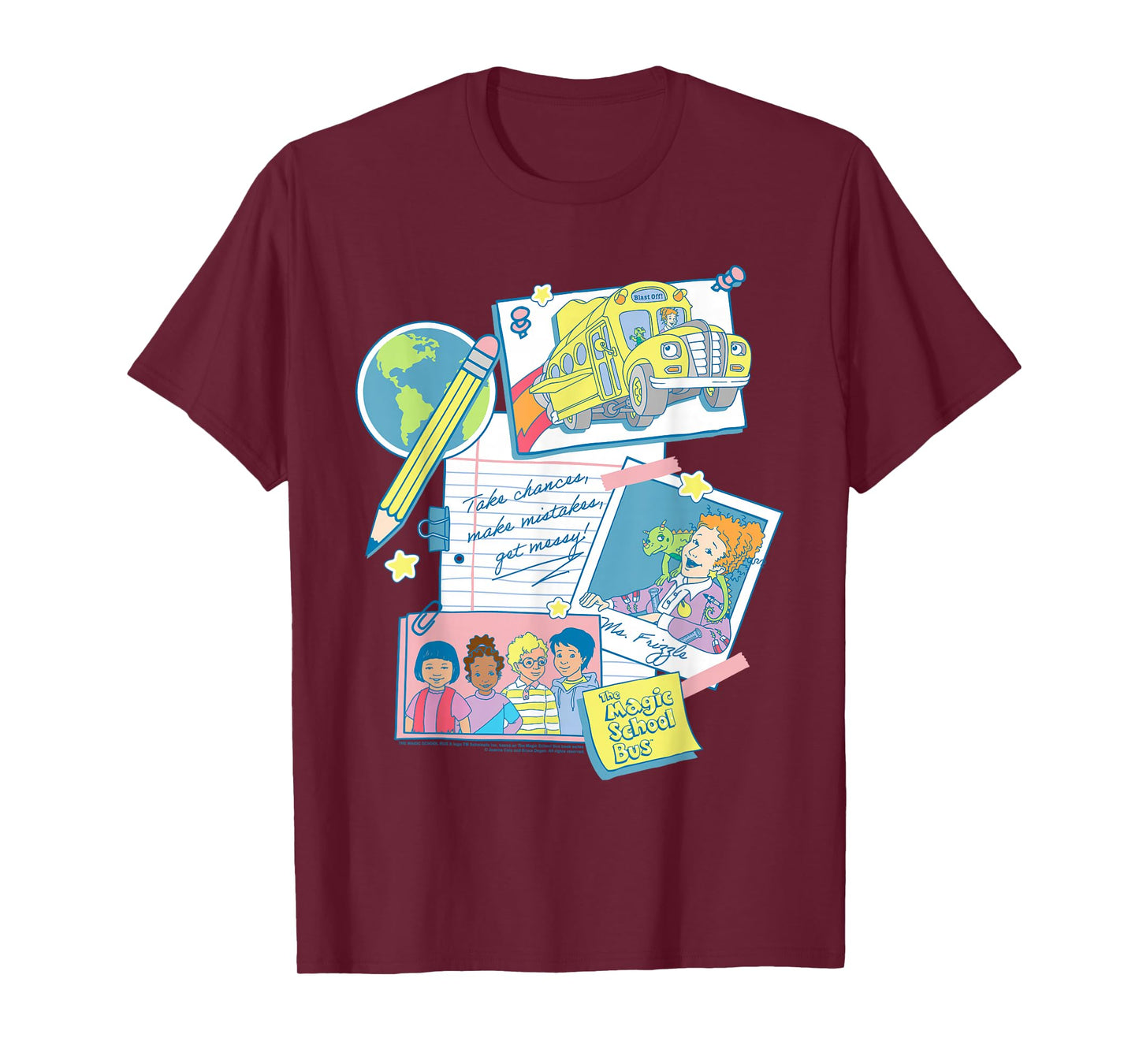 The Magic School Bus Classroom Items Collage Retro Cartoon T-Shirt