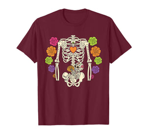 Colorful Sugar Skull Pregnancy Skeleton Halloween Costume T-Shirt