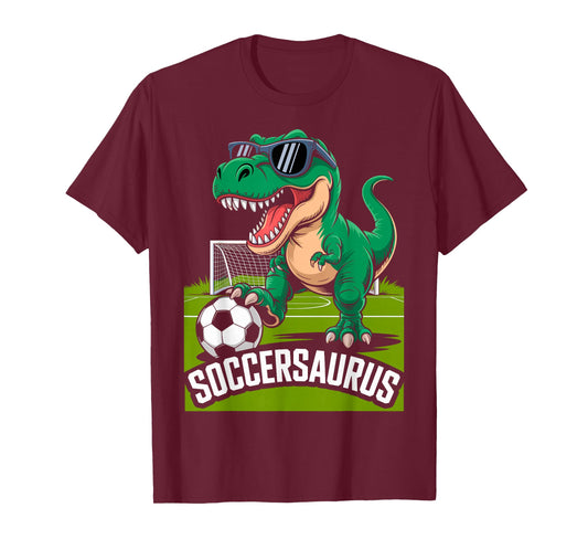 Soccersaurus Dinosaur T-Rex Soccer Goalie Player Fan Tee T-Shirt