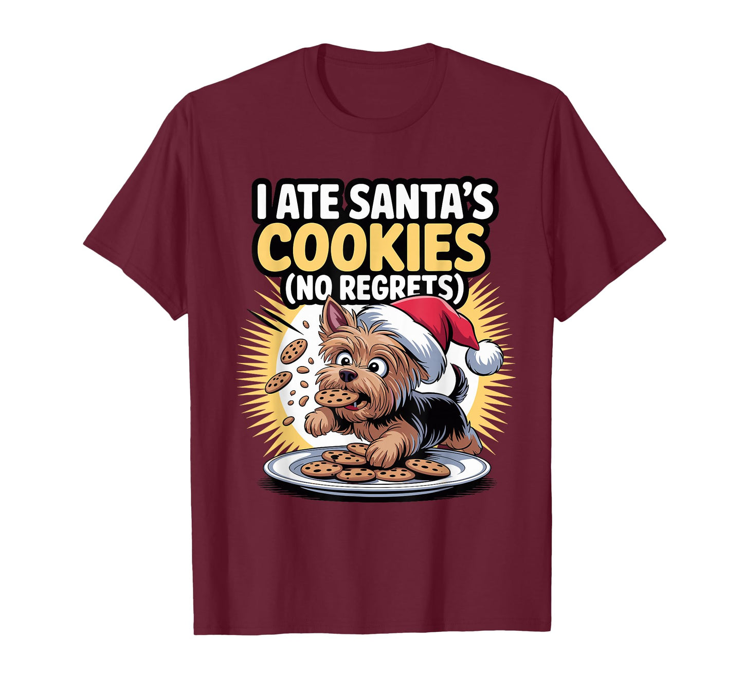 I Ate Santas Cookies Puppy Funny Christmas Yorkshire Terrier T-Shirt