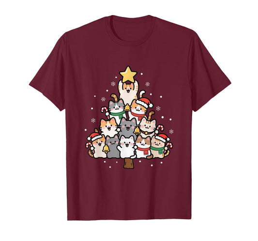 Christmas Tree Cats Meowy Catmas Xmas Cat Mom Animal Lovers T-Shirt