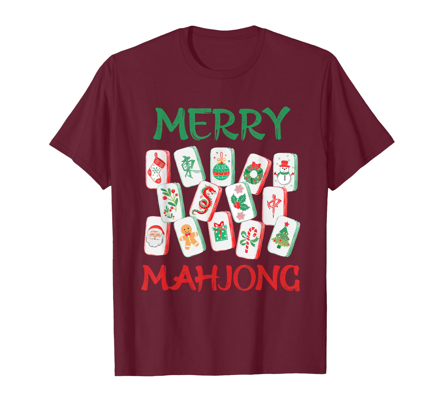 Watercolor Christmas Mahjong Tiles Chinese Mah Jong Xmas T-Shirt