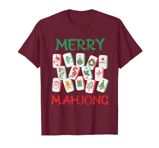 Watercolor Christmas Mahjong Tiles Chinese Mah Jong Xmas T-Shirt