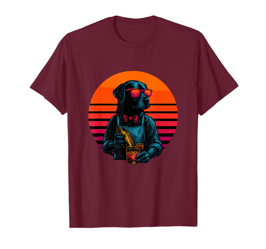 Retro Dog with Cocktail Shaker Mixing Bartender T-Shirt