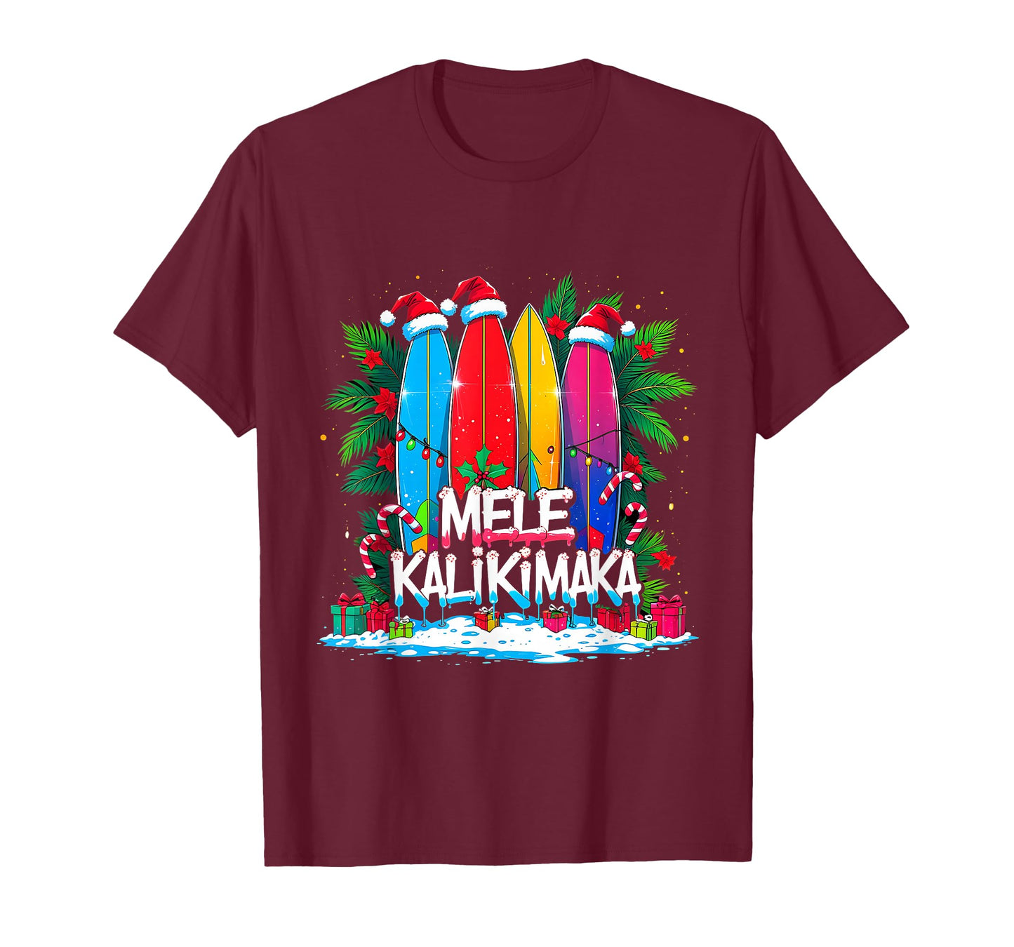 Mele Kalikimaka Surfboard Christmas Vibes T-Shirt