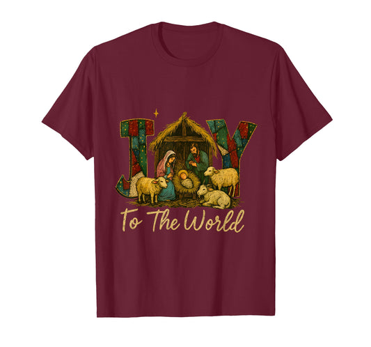 Rustic Nativity Joy to The World – Faithful Christmas Art T-Shirt