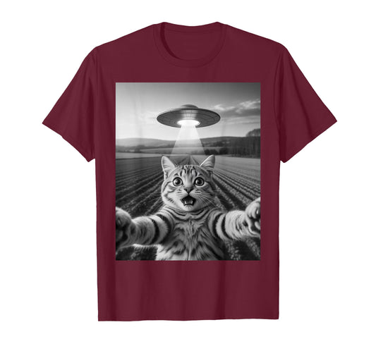 Cat Selfie with UFO Funny Cat for Men Women Kids T-Shirt