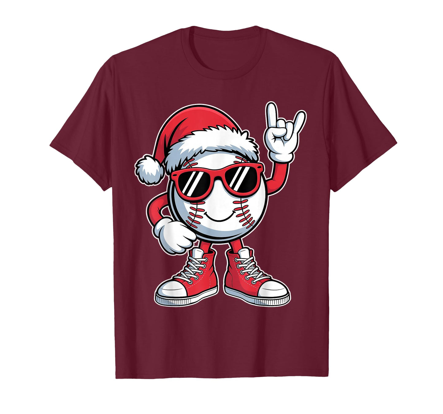 Funny Christmas Baseball Rock Santa Hat Boys Toddler Kid T-Shirt
