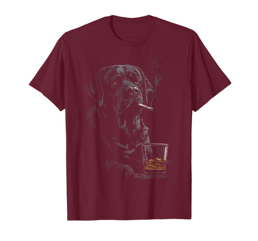 Black Labrador Smoking Cigarette Whisky Lover Funny Lab Dog T-Shirt