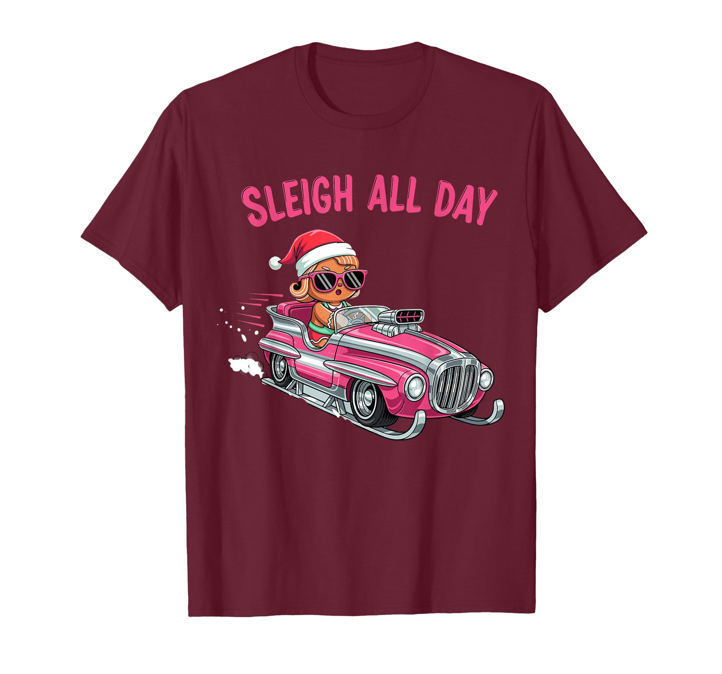 Sleigh All Day Pink GroovyGingerbread Candy Christmas Girls T-Shirt
