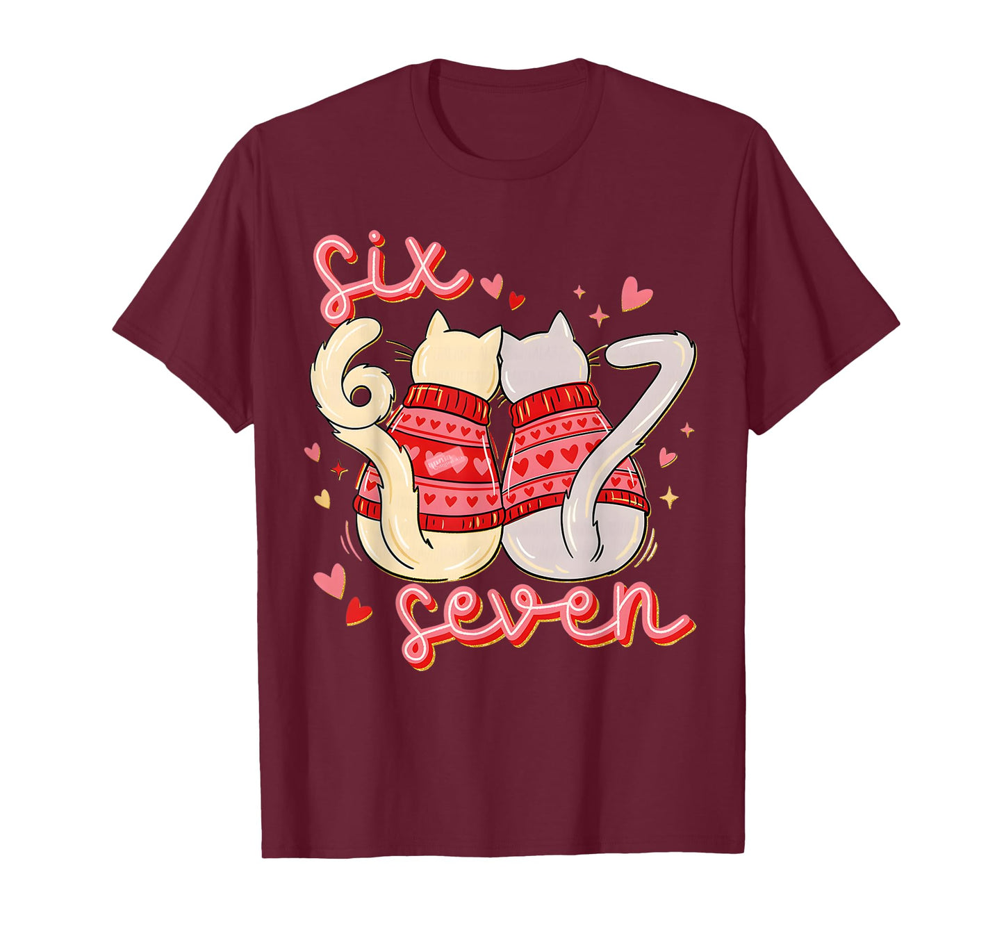 Funny 67 Meme Cat Heart Valentines Six Seven Cat 6 7 Memes T-Shirt