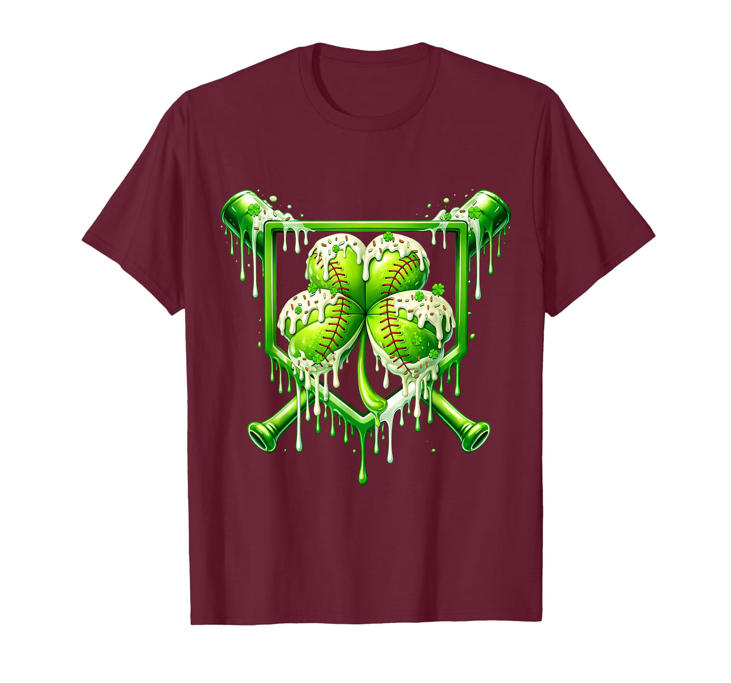 St Patricks Day Baseball Ice Cream Drip Shamrock Kids Boys T-Shirt