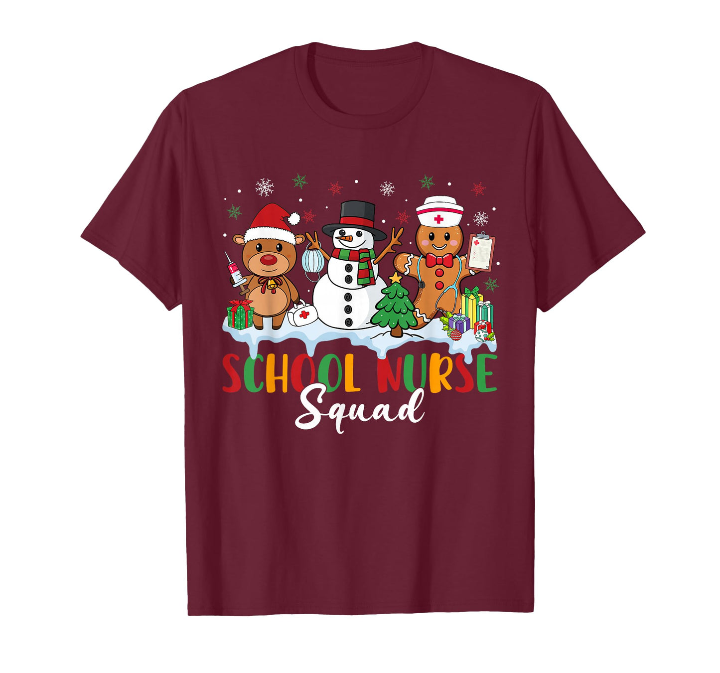 School Nurse Squad Reindeer Snowman Gingerbread Christmas T-Shirt