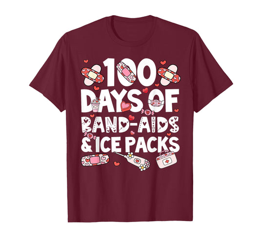 100 Days Band Aids Ice Packs 100 Days of School School Nurse T-Shirt