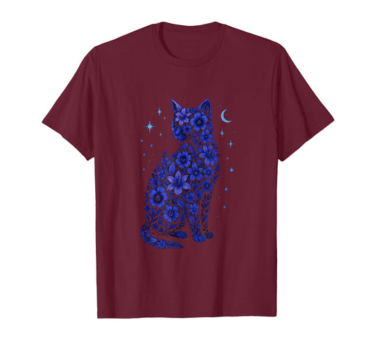 Cat Flowers Moon Stars T-Shirt