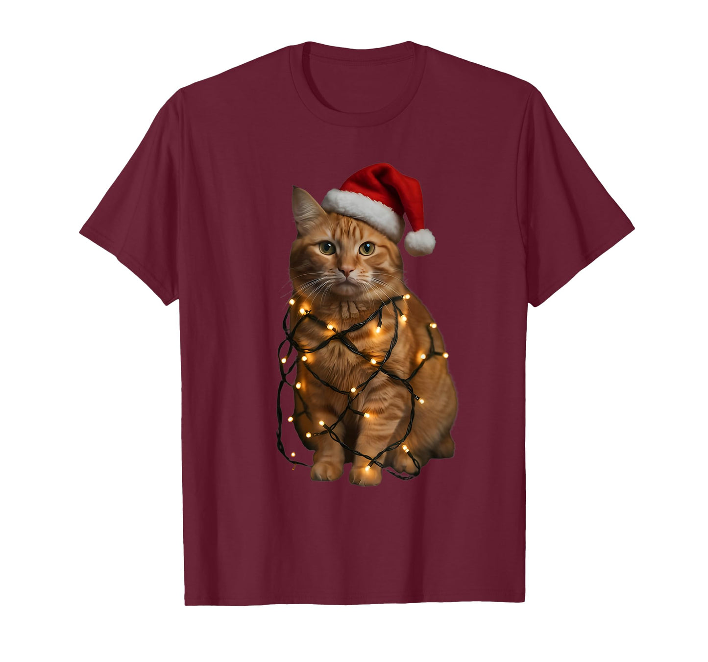Orange Tabby Cat Christmas Lights Funny Santa Holiday Cats T-Shirt