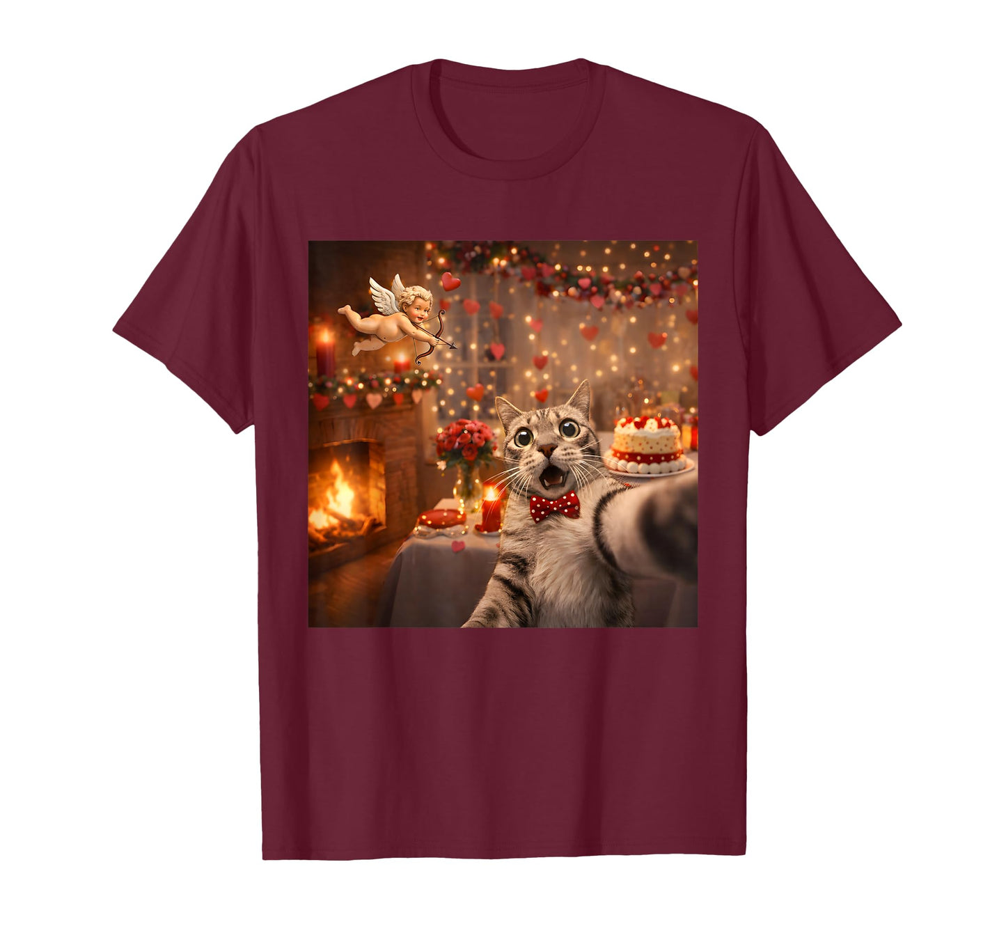Cat Selfie with Cupid Funny Valentine's Day Men Women Kids T-Shirt