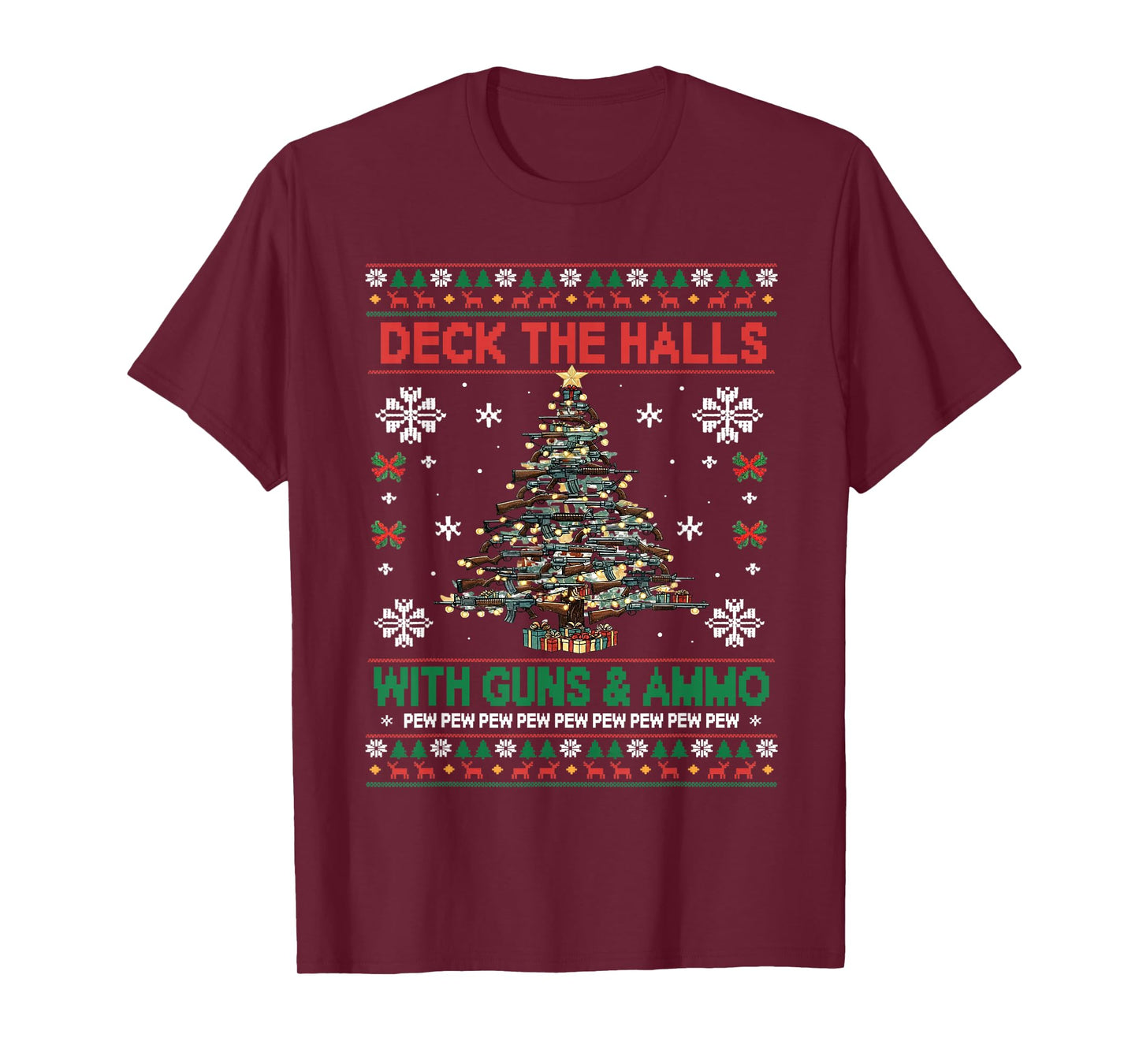 Retro Deck The Halls with Guns & Ammo Funny Christmas T-Shirt