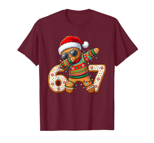 Funny Gingerbread Six Seven 67 Ice Cream Drip Christmas Boys T-Shirt