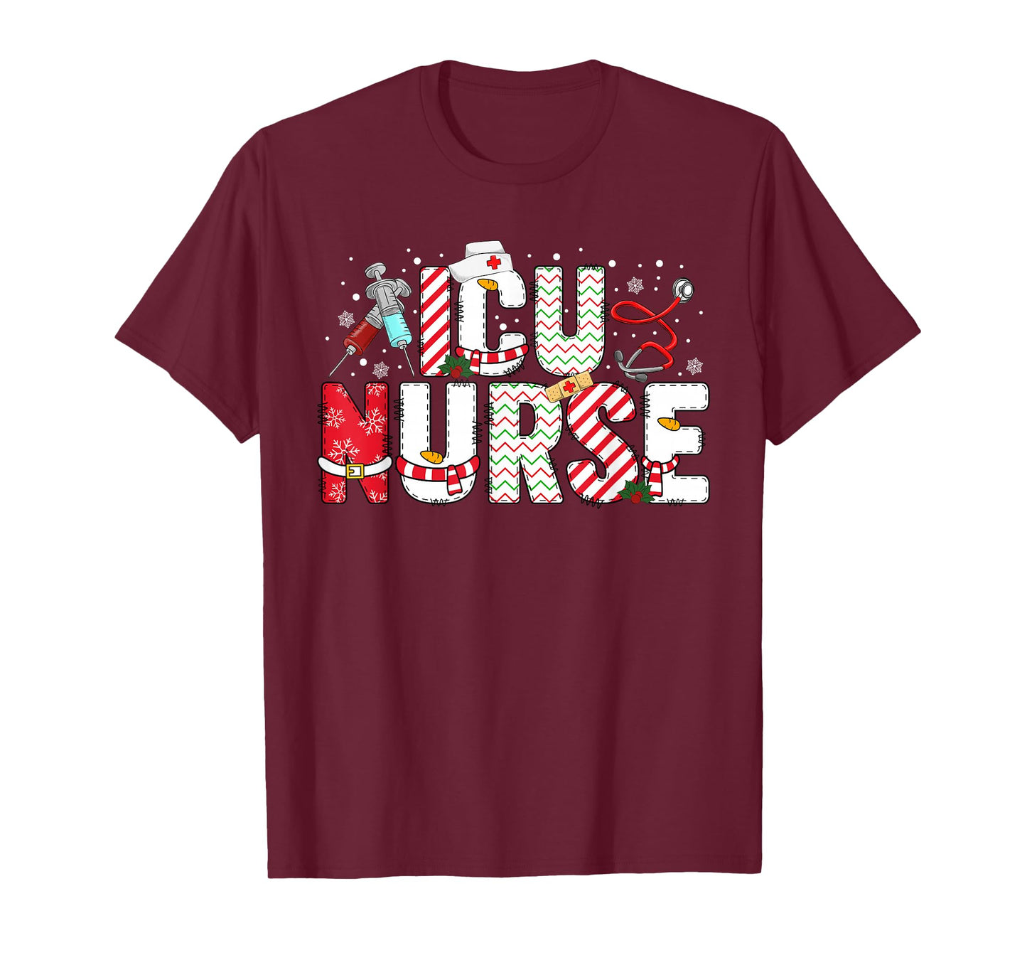 Coquette ICU Nurse Christmas Nurse Pajama Xmas Nurse Crew T-Shirt