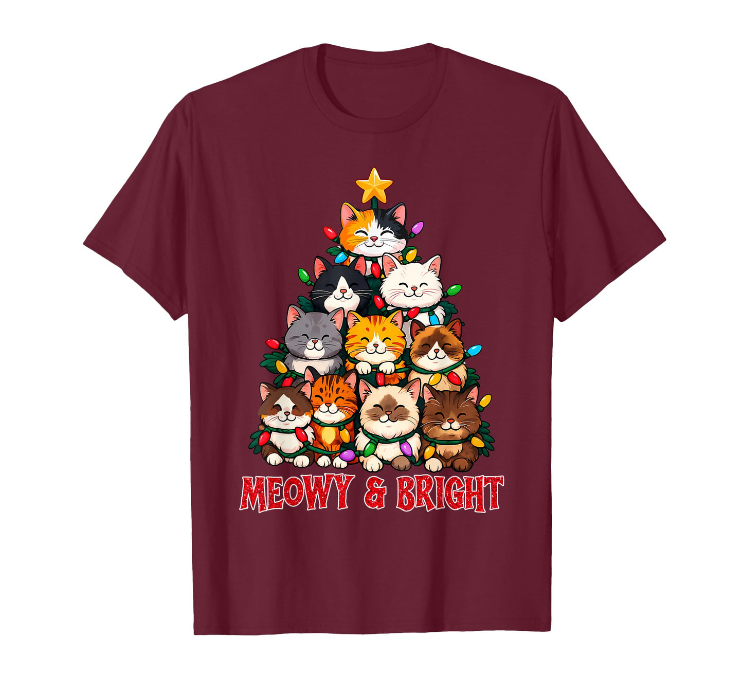 Christmas Cat Tree Meowy and Bright Funny Kitty T-Shirt